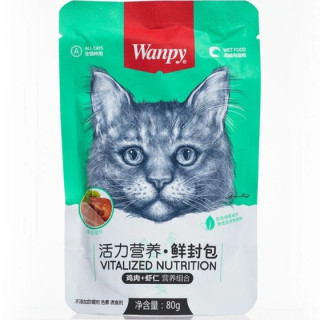 پوچ گربه ونپی طعم مرغ و میگو وزن ۸۰ گرم